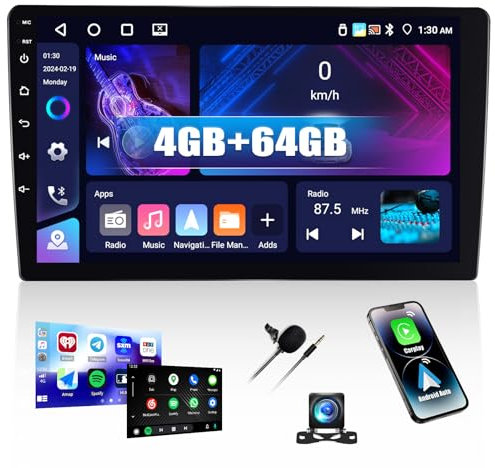 4G+64G CAMECHO Wireless Carplay Android 13 Radio de Coche 2 DIN con Android Auto, 9 Pulgadas IPS Coche Pantalla Táctil 2 DIN Radio Coche con GPS Navi WiFi Bluetooth FM/RDS 32EQ SWC+Cámara&Mic