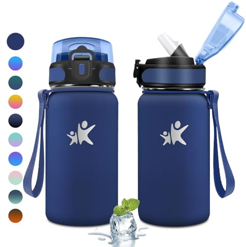KollyKolla Botella Termica 500ml, Botella Agua con Pajita, Cantimplora Termo con Doble Aislamiento, sin BPA, Fácil de llevar, Cantimplora Termica para Bicicleta, Camping, Niños, Fitness, Escuela