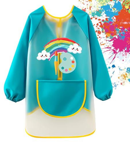 FYting Malkittel für Kinder, Schulmalerkittel, Malschürze, TPU-Material, wasserdicht, 6-10 Jahre, Unisex, Blau