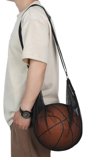Single Ball Basketball Bag with Zipper Adjustable Pocket Mesh Shoulder Crossbody Bag Sport Equipment Storage Net Backpack for Carring Soccer Basketball Rugby Volleyball Swim Gym Sports Ball Holder