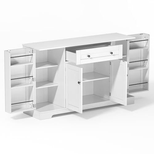 KecDuey Armadio da cucina, multifunzione a buffet da cucina, 138 cm, credenza con cassetto, ante e ripiani regolabili, design moderno con protezione antiribaltamento, per cucina, soggiorno e camera da