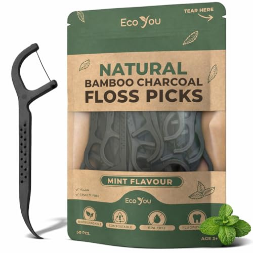 EcoYou Biodegradable Floss Picks | 50 Count (1 Pack) | Mint Flavor, Candelilla Wax | Sustainable & Reusable | Vegan & Cruelty-Free | Eco Floss | Pfas Free