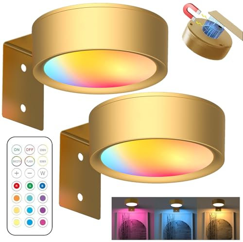 YOUYIKE 2 Luce per Quadri Senza Fili con Telecomando, 13 Modalità di Illuminazione, Illuminazione a Batteria, Quadri Lampada, Applique Quadro Luci per Esposizione Pittura Vetrina (Oro)