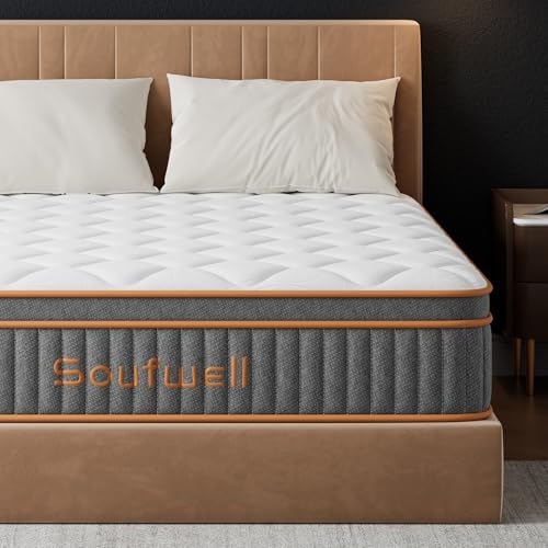 Soufwell Double Mattress 135x190 25cm Hybrid 4ft 6 Mattress with Memory Foam & Pocket Springs 8-Layer 7-Zone Orthopaedic Mattress Euro Top Medium Firm Mattress for Pressure Relief & Motion Isolation