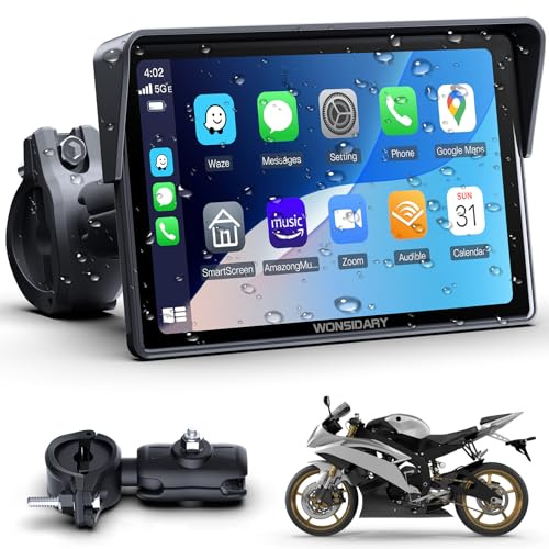 Écran CarPlay Moto sans Fil Compatible avec Apple CarPlay & Android Auto,5 Pouces Écran Tactile Moto Étanche avec Double Bluetooth,Navigation GPS,Commandes Vocales,Égaliseur,Alimentation USB/ACC