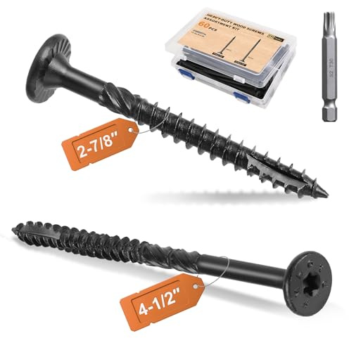 #14 Heavy-Duty Wood Screws Assortment Kit, 60Pcs Star Drive Decking Wood Screws, Rust Resistant Timber Screws for Log/Landscaping Wood (2-7/8,4-1/2)