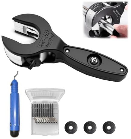 ZUGJOZD Tagliatubi in acciaio inox, tagliatubi in rame, 8-29 mm,tagliatubi a cricchetto, in tagliatubi rame acciaio inox, alluminio, plastica, con 3 rotella di ricambio e utensili per sbavatura