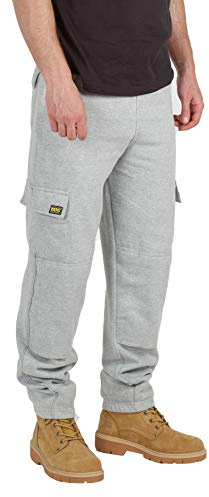 MIG Mens Cargo Combat Work Tracksuit Jogging Bottoms with Knee Pad Pockets | Fleece cargo work joggers with combat styling and knee pad pockets for practical comfort on the job