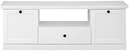 trendteam smart living - Baxter - TV-Schrank - Weiß - TV-Unterteil mit 2 Türen, 1 Schublade und 1 offenem Fach - (BxHxT) 139 x 49 x 41 cm - Schwarze Metall-Knopfgriffe, Sockel