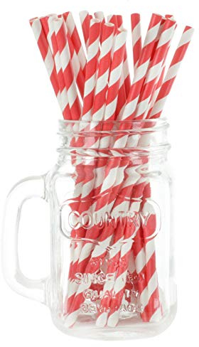250 Red Stripe Eco Friendly Recyclable Paper Drinking Straws Bright Colours Stripes and Metallic Colours Great for Birthday Wedding Christmas Party Baby Shower Decoration Food Safe Single Use
