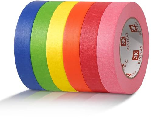 KESTKAS Cinta carrocero pintura 25m x 25mm 6 colores - Cinta de Pintor - Cinta de Carrocero Pintura - Cinta Enmascarar - Cinta para Pintar Removible sin Residuos