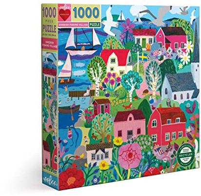 eeBoo Swedish Fishing 1000 Pieces on a Swedish Village Puzzle Recycled Cardboard for Adults, PZTSWD, Multi-Colour