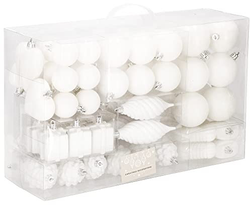 SPRINGOS Weihnachtsbaumkugeln 72 Stück Weiß Tannenbaumkugeln-Set Dekoration für Weihnachten Party Hochzeit Ornamente Tannenbäume