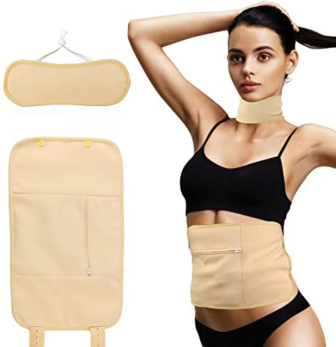 Rizinusöl Pack Massagegürtel Set, Wiederverwendbare Rizinusöl-Packung für Hals und Bauch Abnehmbares TPU Rizinusöl-Packung Rizinusöl Nicht Enthalten Verhindert Auslaufen (Khaki)