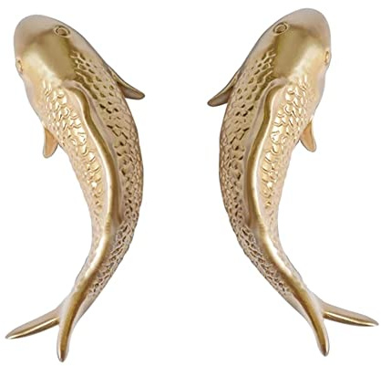 Hausdec 2Pcs Resin Carp Golden Fish Wall Hanging Ornament Personality Fish Figurine Restaurant Background Wall Decor