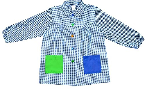 H HANSEL HOME Tablier d'École avec Boutons et Col pour Enfant et Garçon, Tablier Blouse Élastique aux Poignets et au Cou Puor l'École e Artisanat
