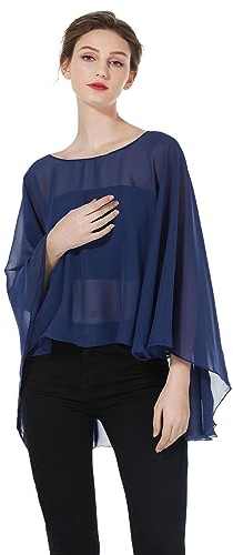 BEAUTELICATE Stola Coprispalle Elegante Chiffon Donna Scialle Mantellina Poncho Chiffon Estiva per Cerimonia Sposa Damigella Matrimonio Festa (Blu Navy)