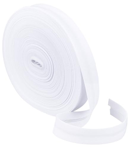 BENECREAT - Cinta de sesgo de plegado simple, 20 m, cinta de sesgo blanca de 14 mm de ancho, cinta de dobladillo para coser ropa de bricolaje, costura, tubería, acolchado
