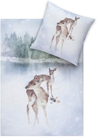 ESTELLA Kuschelflanell Bettwäsche Iceland Schnee 1 Bettbezug 135 x 200 cm + 1 Kissenbezug 80 x 80 cm