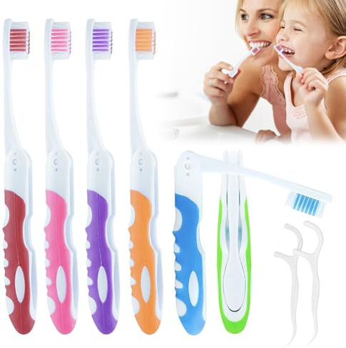 Bavooty Spazzolino da Viaggio 6 Pcs, Spazzolini Denti Pieghevoli, Spazzolini da Campeggio, Rosso, Blu, Verde, Arancione, Viola, Rosa