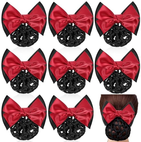 9 Pcs Bowknot Hair Snood Net Women's Hair Snood Net Barrette Bow Barrette Hair Clip, Non-slip Mesh Hair Clips Satin Bow Crochet Hairnet Professional Hair Clip Hairpin for Work