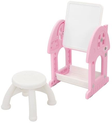 Joyz Juego de Mesa con Pizarra y Silla Rosa-Blanco Infantiles a Partir de 3 Años Conjunto de Muebles de 2 Piezas HDPE para Actividades Recreativas Mobiliario para Habitaciones de Niños/as