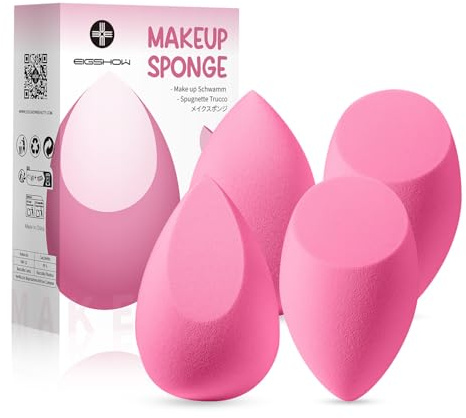 EIGSHOW Spugne per Trucco Super Morbide, Set di 4 Spugne per Fondotinta, Liquidi, Creme e Polveri, Design a 3 Punte per Applicazione Impeccabile, Vegane, Rosa – Senza Nanoparticelle (M102)