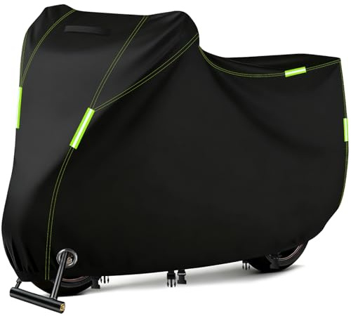 LUSCHEER Motorbike Cover Waterproof Outdoor, Heavy Duty 210D Universal Motorcycle Cover Rain UV Dust Resistant with Lock Holes, Reflective Strips and Storage Bag (104.3'' x 41.3'' x 49.2'')