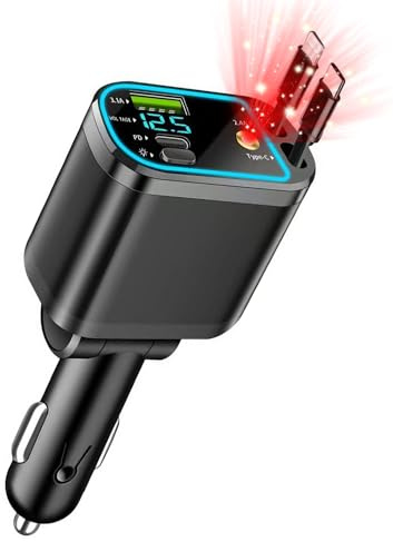 Caricatore Auto USB C Auto 83W 4-in-1 con Retrattile PD 3.0 | Ricarica Rapida per iPhone 17 16 15 14 13 12 Pro Max, iPad, Galaxy S25 S24 Ultra, Samsung, Android, Tablet, GPS