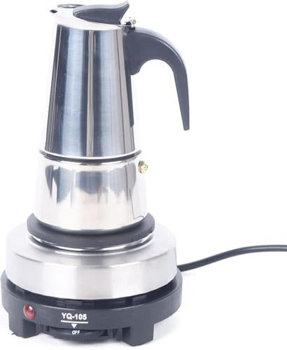 Caffettiera elettrica da 500 W, in acciaio inox, 200 ml, 4 tazze, caffettiera elettrica con valvola di sicurezza, per cucina, caffè, uffici