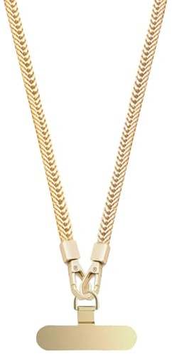 TGBNMLP Metall Kette Handy Lanyard mit Metall Pads, Universal Anti-Verlust Handykette zum Umhängen, Passend für Alle Smartphones und Handyhüllen,Gold