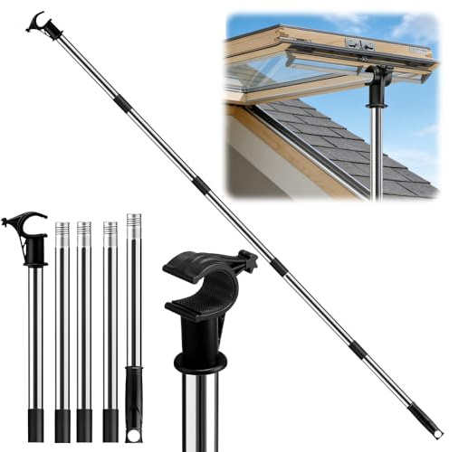 SGZIOO - Asta telescopica per finestra da 1,86 m, con gancio, in acciaio inox, per lucernari Velux Ggl/Ggu, compatibile con persiane per lucernari Velux Ggl/Ggu