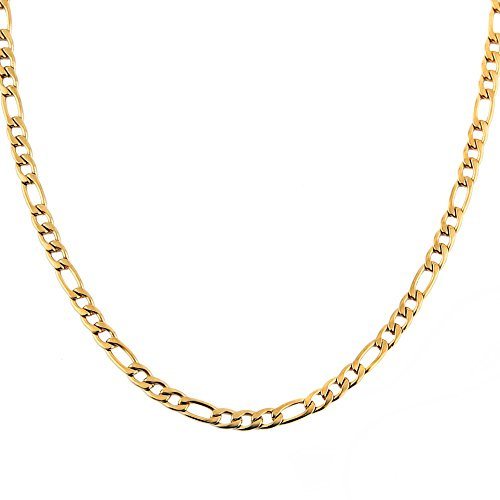 HZMAN Men Women 24k Real Gold Plated Figaro Chain Necklace
