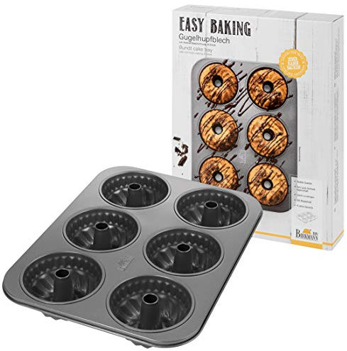Birkmann, Easy Baking Gugelhupfblech 6-fach, Karbonstahl, Backform für Mini-Kuchen, Muffins und Cupcakes, mit Antihaftbeschichtung und Rezeptcode, 881518