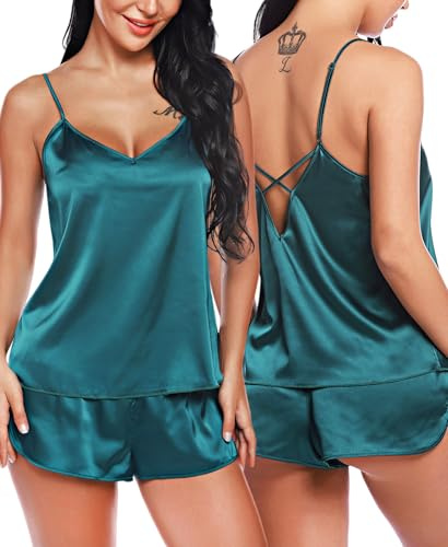 RSLOVE Kvinnor V-hals satin underkläder pyjamas set sexig kami och shorts set nattkläder