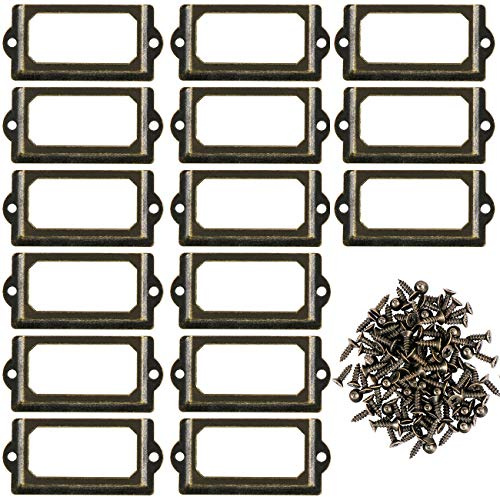 Kyrio Lot de 30 supports d'étiquettes en métal pour meubles, tiroirs, armoires, cartes, plaques nominatives, cadres avec vis pour bureau, bibliothèque, bibliothèque, étagères (M-70 x 33 mm)