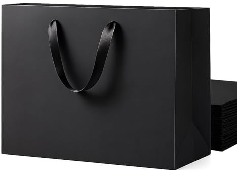 SHIPKEY Paquete de 10 bolsas de regalo extragrandes, bolsas de papel negro de 16 x 6 x 12 pulgadas, para hombres, bodas y fiestas (40 x 15 x 30 cm)