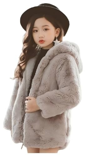 Lengender Enfant Fille Blousons Manteau Polaire à Capuche Oreilles Ours Hiver Épais Veste Chaud en Fausse Fourrure Outwear 3-14 Ans (Gris, 120)