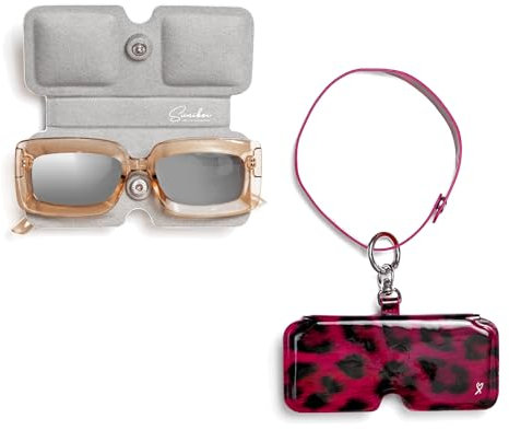 Brillenetui Damen, Herren - Brillentasche, weich, schmal - Brillenhülle - Brillenbeutel - Brillen Etuitasche - Sunglasses case Sonnenbrillen - mit Karabiner zum Anhängen (Leopard pink)