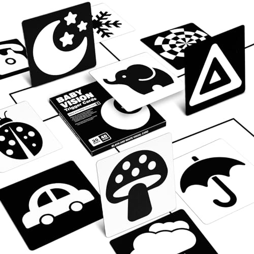 Aolso Tarjetas Negras y Blancas para Bebés,20 Piezas Juguetes Bebes,Tarjeta Bebe Blanco y Negro Juegos Educativos Aprender Colores,Tarjetas Flash Tarjetas Tarjeta Visual de Alto Contraste