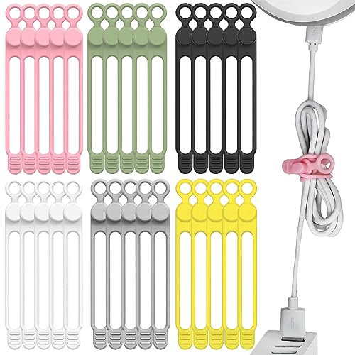 32 bridas de silicona, bridas de silicona reutilizables, organizador de cables elástico, organizador de cables multifuncionales, para gestión de cables y organización
