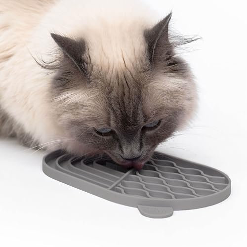 LucyBalu® ZENPAD Schleckmatte für Katzen | Katzen-Leckmatte | Slow Feeder | Schleckmatte aus lebensmittelechtem Silikon | Silikonmatte zum Schlecken | Taupe