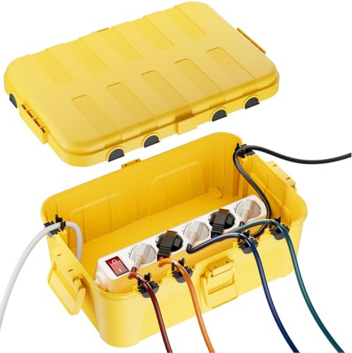 RESTMO Große Wasserdichte Kabelbox Outdoor, IP54 Verteilerdose Außen Wasserdicht, 32 x 22 x 13 cm Wasserdichte Box für Garten, Schutz von Verlängerungskabel, Steckdosenleisten, Außensteckern - Gelb