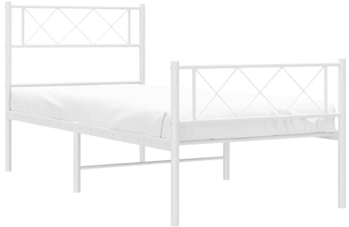 vidaXL Sängram med huvudgavel och fotgavel vit metall 90x200 cm, säng, metallsäng, metall sängram, sängar, metallsängar, metall sängramar, gästsäng