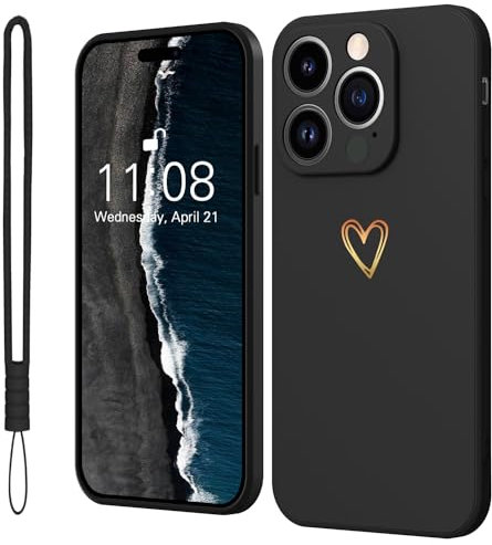 Mitetabo für Handyhülle iPhone 12 Pro Hülle Gold Liebesherz,Mädchen Case Weich Silikon Slim Stoßfest Kratzfeste Süßes Gold Love Schutzhülle für iPhone 12 Pro 6.1 Schwarz