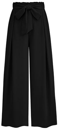 PRETTYGARDEN Women's Wide Leg Work Pants Business Casual High Waisted Loose Palazzo Trouser Summer Clothes (Black,Small)