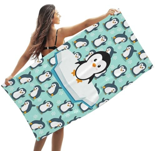 Penguin Strandtuch Schnell Trocknend Badetuch Ultra Saugfähig Superweich Stranddecke Pool Reisen Schwimmen Duschtuch, Strandtuch für Kinder, übergroßes Badetuch, für Bad, Strand, Pool, Sport 75 x 150c