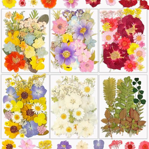 Dried Flowers, Resiners 174Pcs Pressed Flowers for Resin Soap Candle Scrapbook Supplies Card, Retro Style Real Natural Dried Flowers Dry Leaves Kit for DIY Papper Crafts Making Jewelry Decor