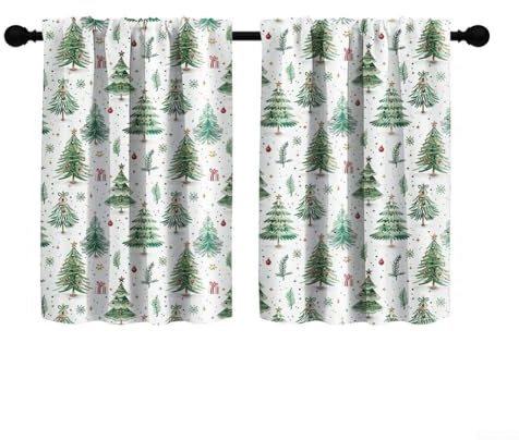 CNANRNANC Tenda natalizia per finestra, tenda corta con foresta natalizia, decorazione invernale colorata per porta, per cucina, cantina, camera da letto, lavanderia, bagno (larghezza 140 x lunghezza