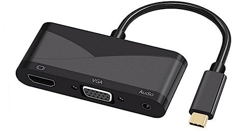 Gadpiparty Adattatore Usb-c Type Vga Con Uscita Audio e Usb Convertitore Compatto Plug-and-play Per Pc Notebook e Tablet Colore Nero